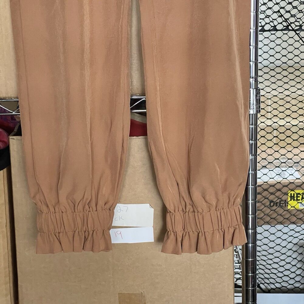 Shein Beige Paperbag Waist Jogger High Rise Pants Large Ruffle Hem Fall Winter - Picture 5 of 12